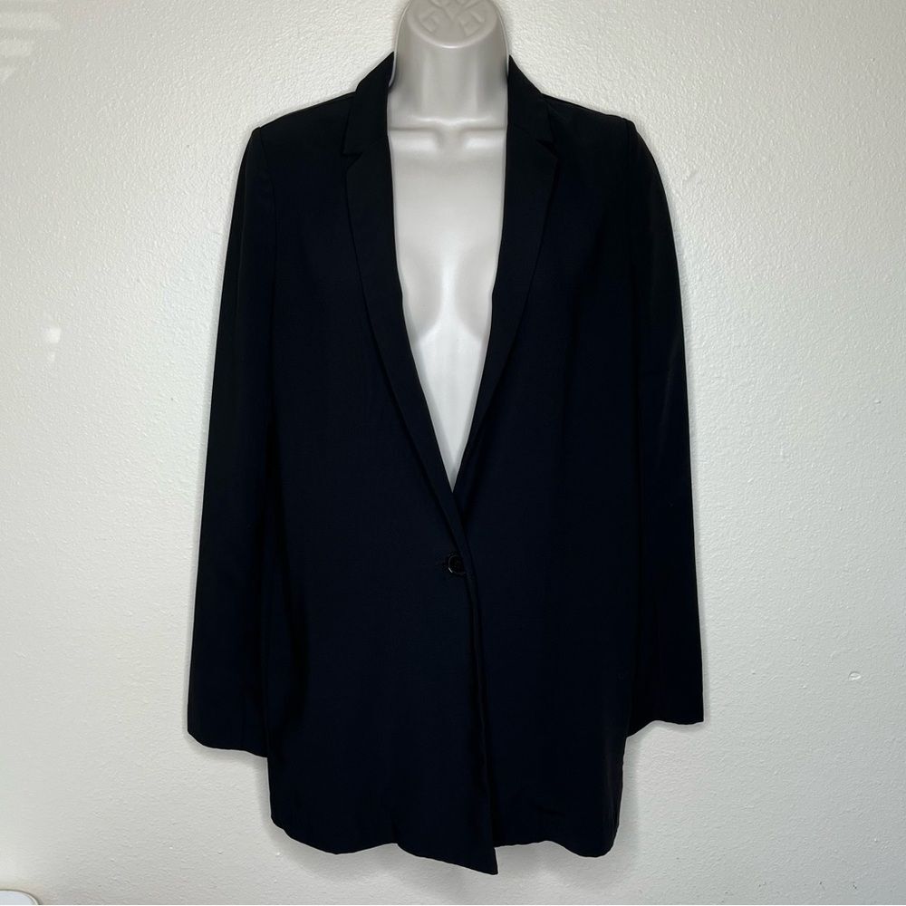 Aryn K Open Back Black Single Button Long Line Blazer Jacket Womens Medium FLAW - Picture 2 of 14